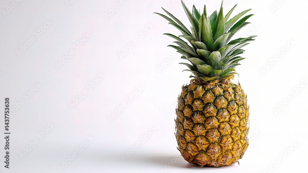 Whole Tropical Pineapple with Textured Skin on White Background Whole Tropical Pineapple with Textured Skin on White Background