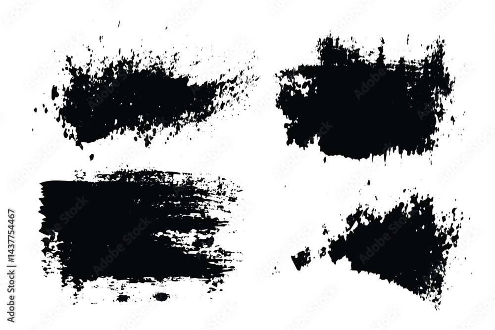 Obraz premium Grunge Halftone Brush Strokes Set – Black and White Abstract Texture Pack
