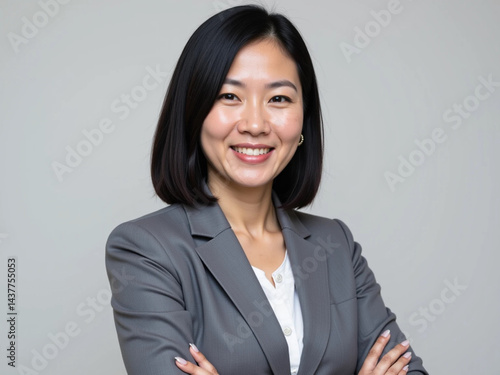 Portrait of Successful Asian Mature Businesswoman on White Background – Professional Leadership Concept
