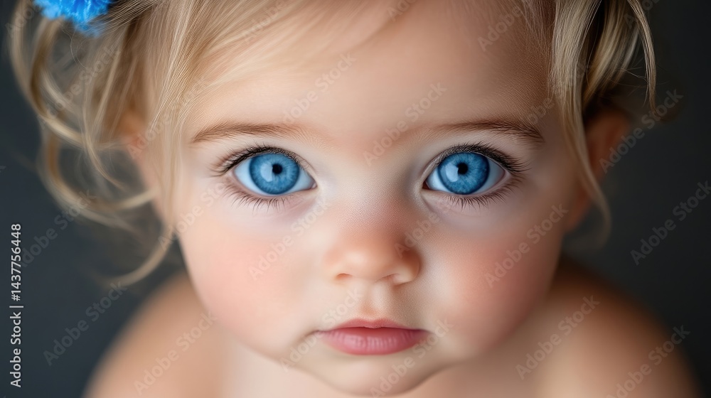 Close-up portrait of a toddler with captivating blue eyes