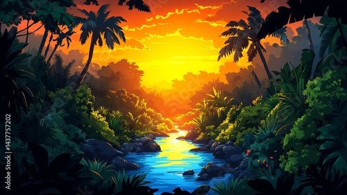 Jungle Nature Illustration Watercolour Drawing