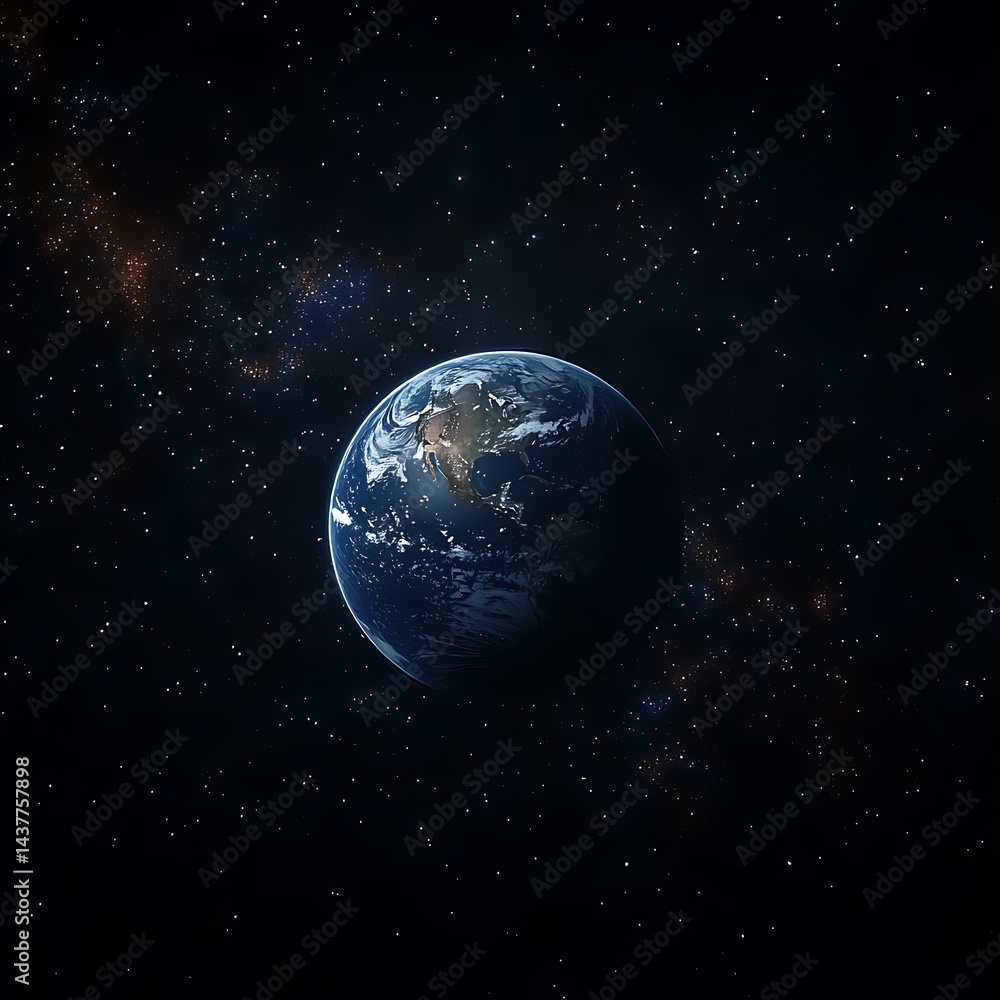 Obraz premium Earth, a blue marble in the cosmos, surrounded by a starry expanse