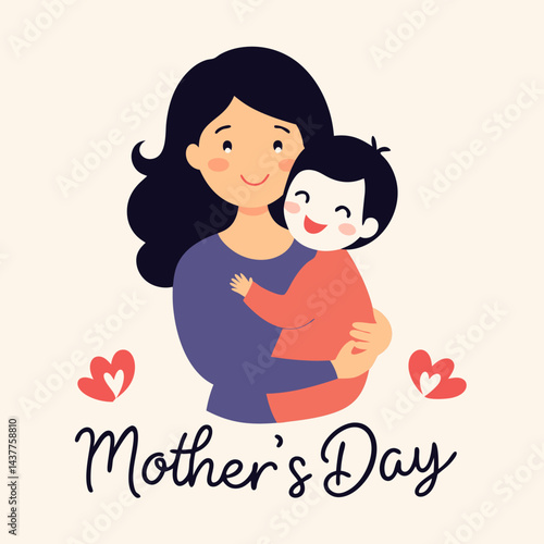 Hand drawn illustration design of mother hugging her child Happy Mothers Day 