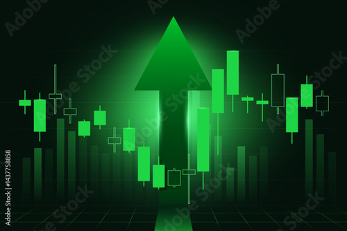 Stock Exchange Market Trading Graph Digital Screen with Rising Candle Stick Showing Investment Growth and Financial Trends for Trade Analysis Economic and Market Dashboard Visualization Background