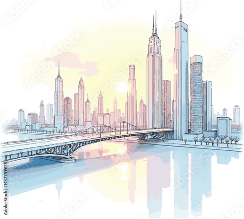 Create a 3d illustration of an abstract urban landscape vector art with white background.