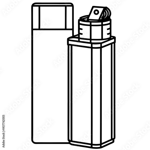 Cigarette lighter vector template isolated on a grey background outline technical sketch
