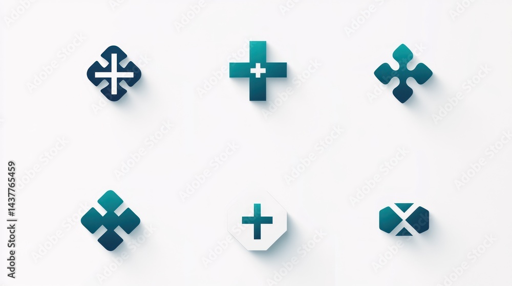 Obraz premium Abstract teal cross symbols design elements, white background, graphic design