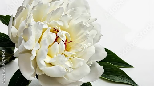 Elegant white peony with lush green leaves enhancing tranquil indoor ambiance in soft natural light Generative AI