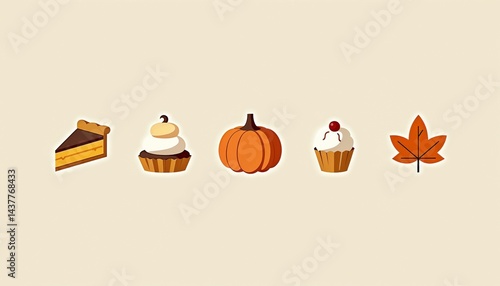 Wallpaper Mural Autumn desserts treats illustration cartoonish style warm colors representing fall celebration with copy space Torontodigital.ca