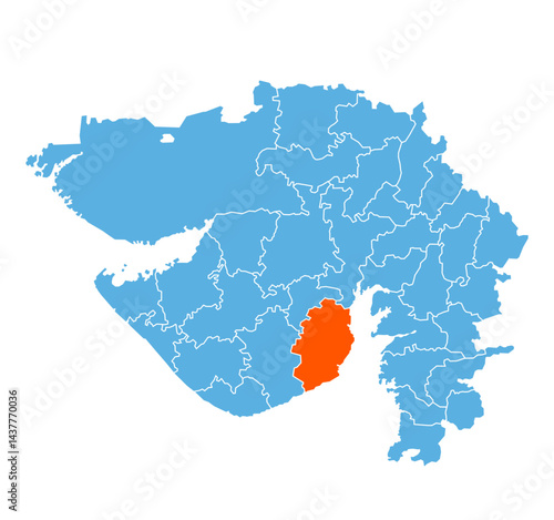 Tableau sur toile Bhavnagar District map Gujarat state of India