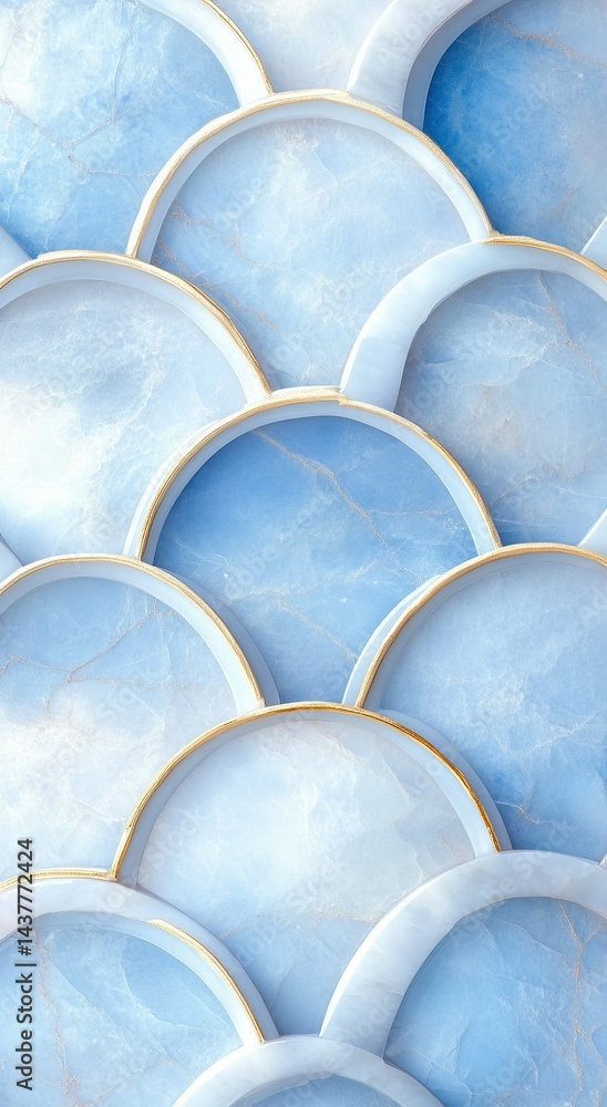 Fototapeta premium Delicate pattern of blue stone arches trimmed with gold, creating a visually captivating surface.