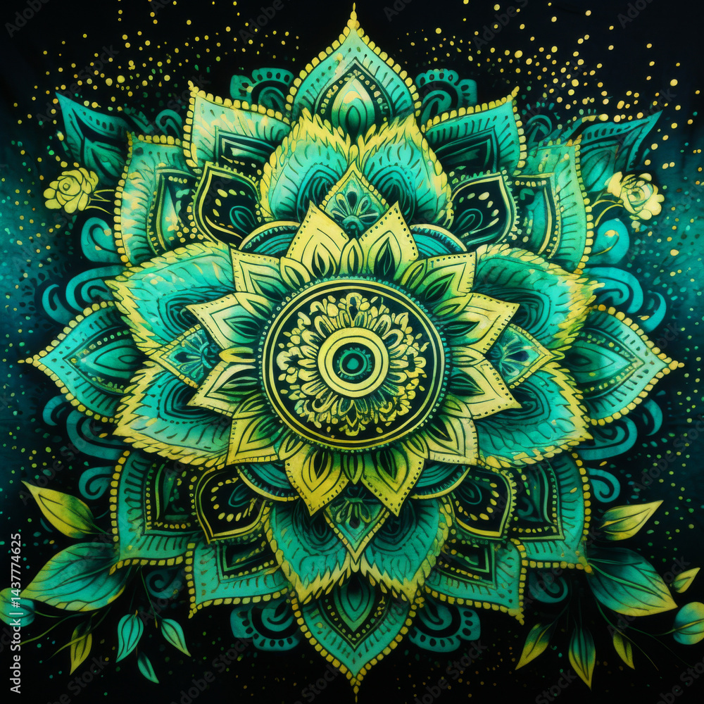 Symmetrical mandala design with vibrant colors, ideal for background