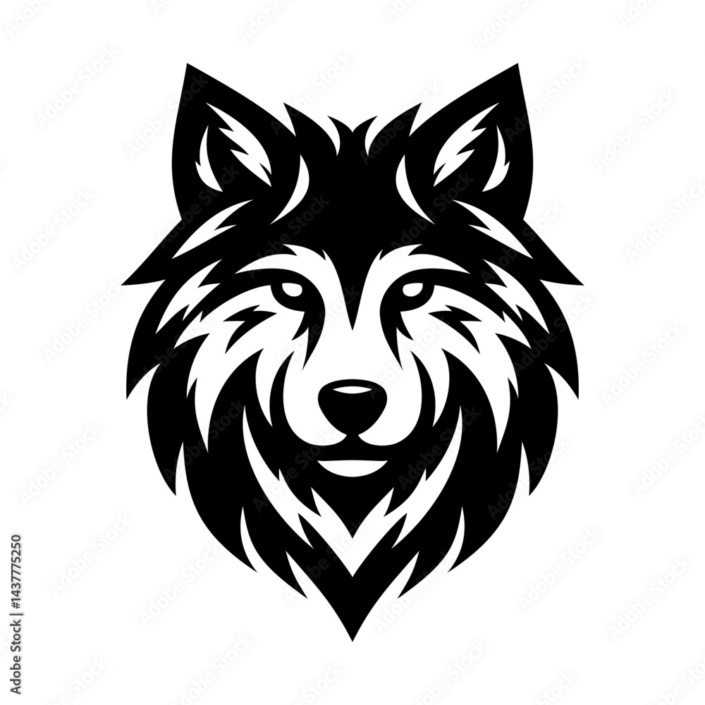 Fototapeta premium Wolf Head Logo Sun Horizon
