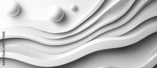 White spheres on wavy surface, abstract background, design element