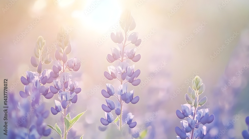 Naklejka premium Stunning Blooming Bluebonnets in a Field at Dusk