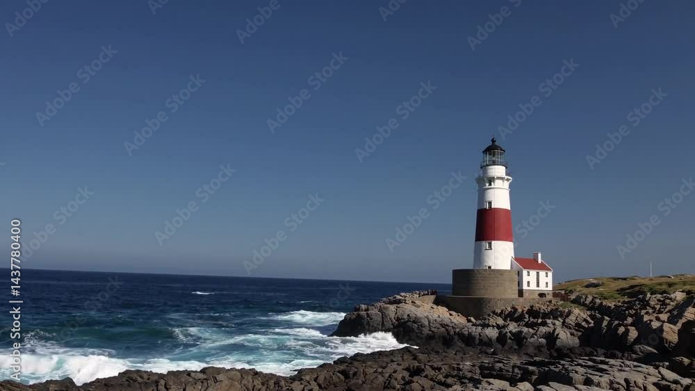 Stunning lighthouse stands on rocky shore Stunning lighthouse stands on rocky shore