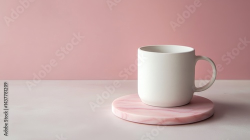 Wallpaper Mural White mug standing on pink marble coaster with pink background Torontodigital.ca