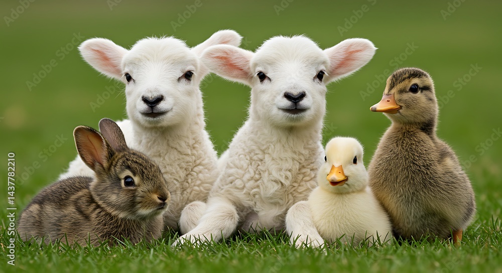 Charming Baby Animals: Lamb, Rabbit, and Duckling in Cute Grouping Charming Baby Animals: Lamb, Rabbit, and Duckling in Cute Grouping