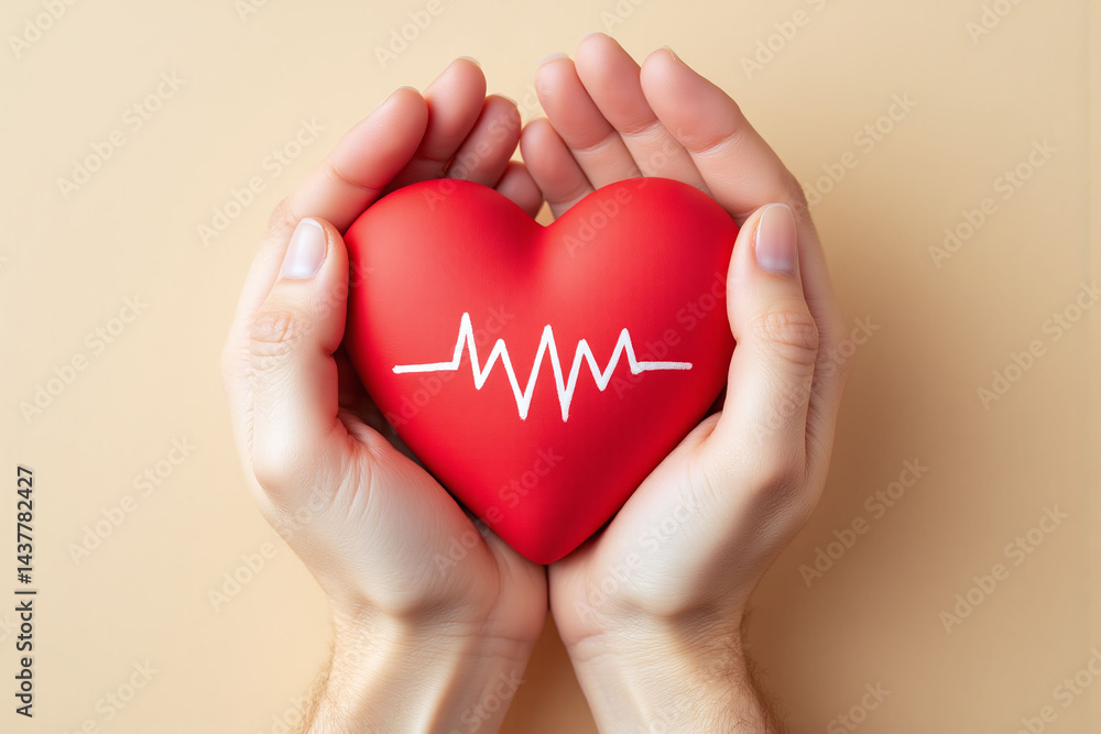 two hands holding a red heart with a heartbeat line on it1 two hands holding a red heart with a heartbeat line on it1