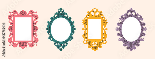 vintage decorative frames or borders. mirror different shapes. photo frames retro design. elegant style. hand drawn trendy elements
