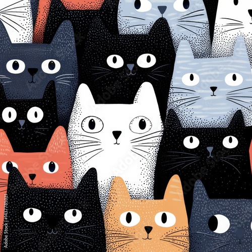 Cats Pattern Illustration Watercolour Painting