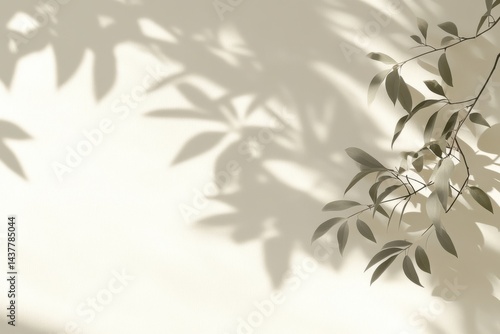 Soft shadows of leaves on a light beige background