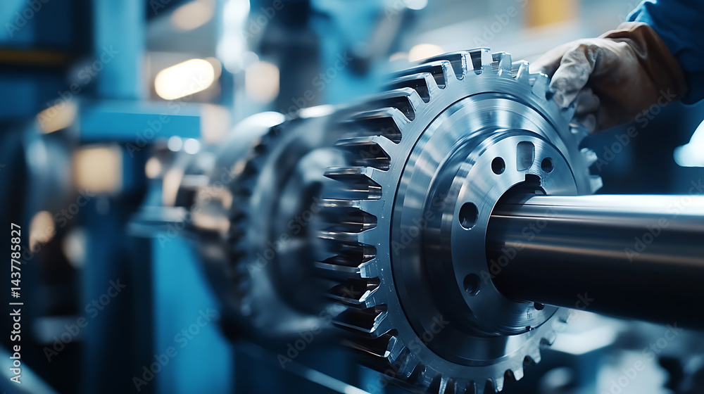 Mechanical Engineer Inspecting Industrial Gear Mechanical Engineer Inspecting Industrial Gear