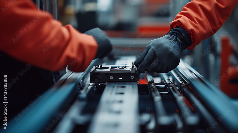 Worker Handling Industrial Machinery Component Worker Handling Industrial Machinery Component
