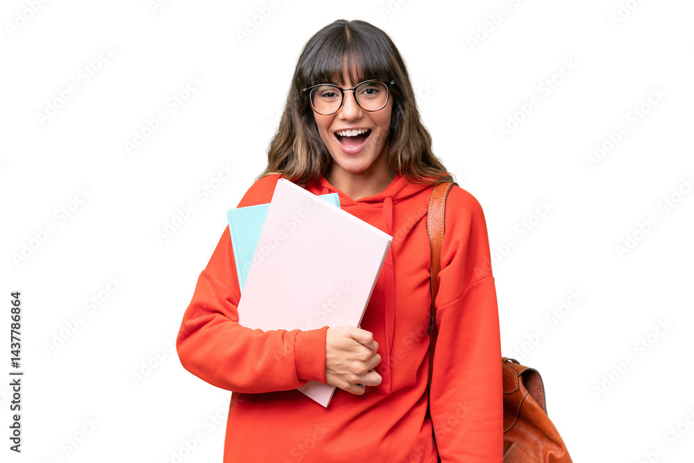 Obraz premium Young student caucasian woman over isolated background with surprise facial expression