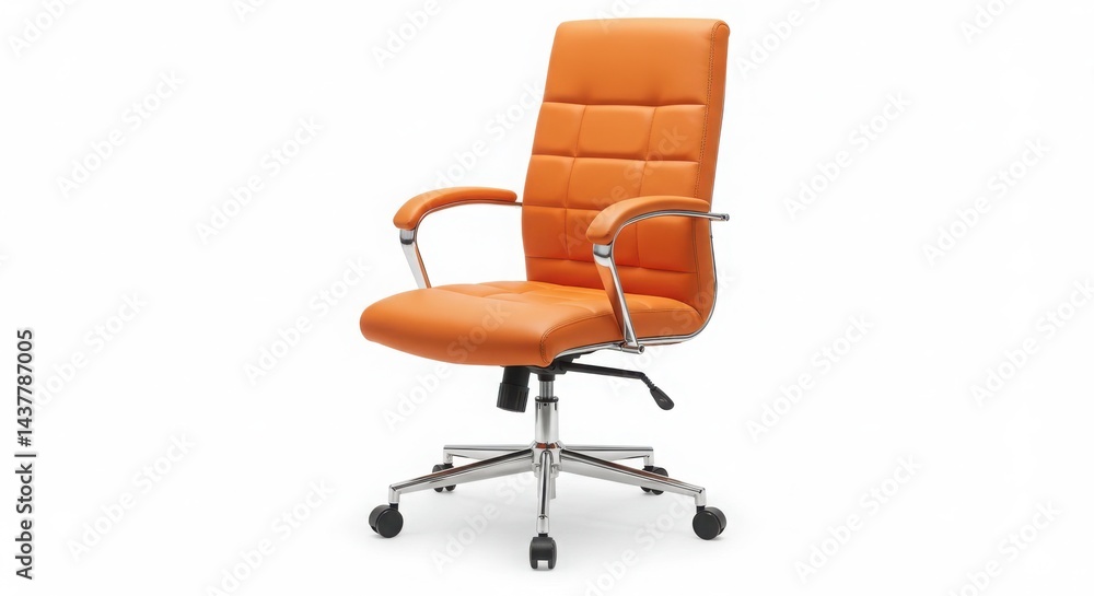 Obraz premium Luxurious orange leather executive chair with ergonomic design and chrome base for modern office use