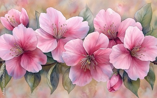 Wallpaper Mural beautiful pink blossoms and green leaves artwork for floral, nature, and spring themes Torontodigital.ca