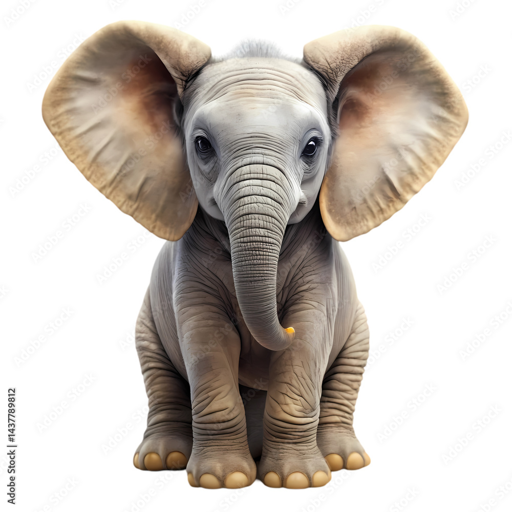 Fototapeta premium Adorable Baby Elephant Photo Cute Elephant Calf Image isolated on transparent background