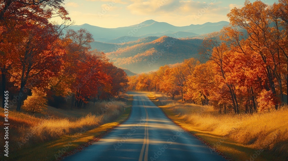 Obraz premium Autumnal road through vibrant forest