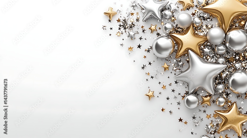Silver gold stars with festive background. Silver gold stars with festive background.