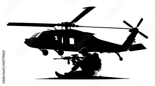 military helicopter soldier silhouette vector illustration