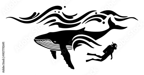 whale and scuba diver underwater silhouette