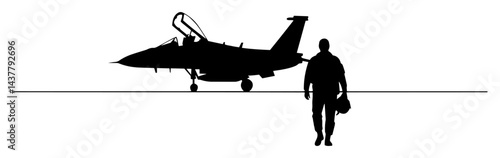 fighter jet pilot returning to aircraft silhouette