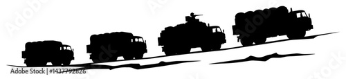 military convoy with armored vehicles silhouette