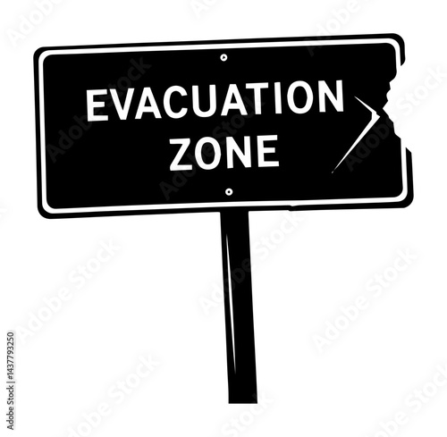 damaged evacuation zone sign silhouette on white background