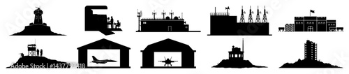 military bases and aircraft hangars classic vector shape drawing