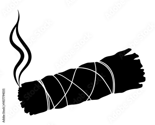 burning white sage bundle black and white woodcut style