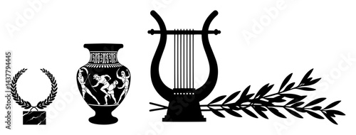 ancient greek artifacts silhouette set