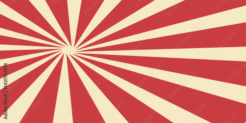 Fototapeta premium Red sunburst lines on yellow Background. Light sun rays pattern. Vintage stripes halftone radial wallpaper vector eps10