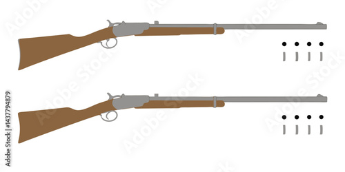 Old Vintage Hunting Rifles with Bullets Vector Silhouette Illustration