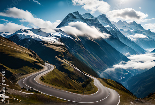 sunset over the mountains snowy mountains Majestic sunrise over snowy mountains for international mountain peaks with snow reflecting sunset light casting a warm glow over the cold day celebration