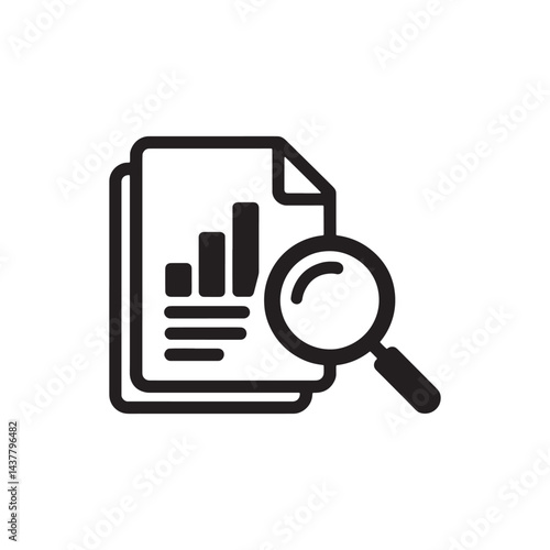 Data Research and Analysis Icon Vector Representing Document Review, Statistics, and Business Insights for Digital Artwork Editable Illustration Isolated on a White Background