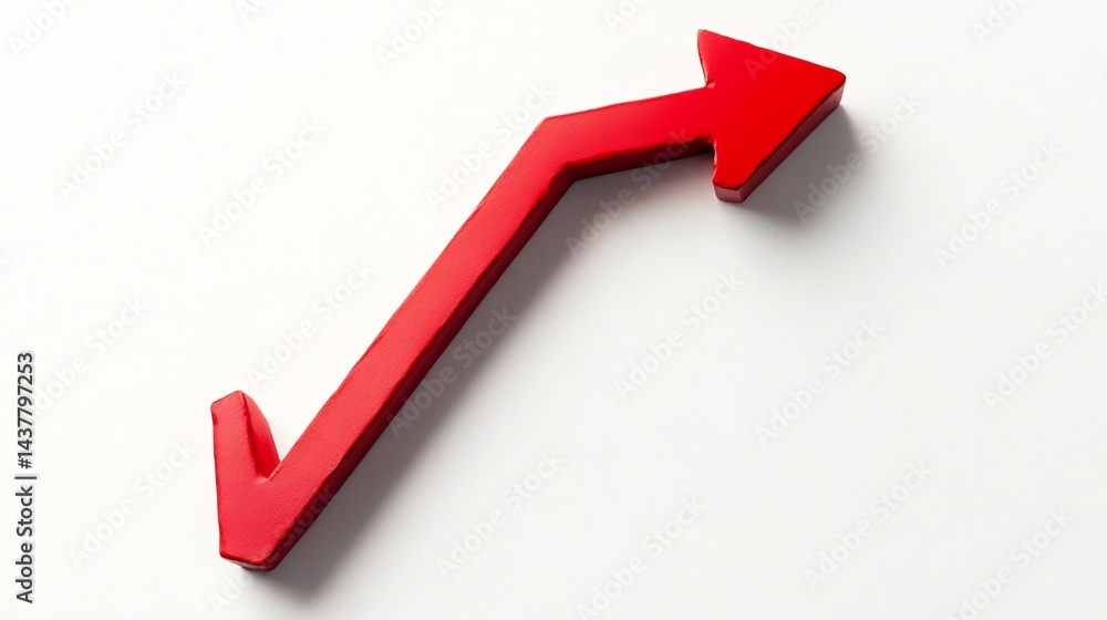 A Bold Red Arrow Curving Upward Representing Market Growth and Financial Gain Isolated a White Background A Bold Red Arrow Curving Upward Representing Market Growth and Financial Gain Isolated a White Background