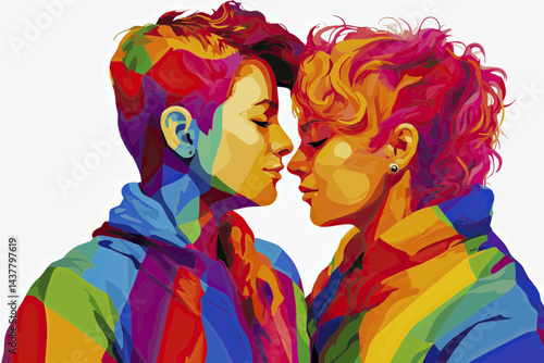 two girls with colorful rainbow