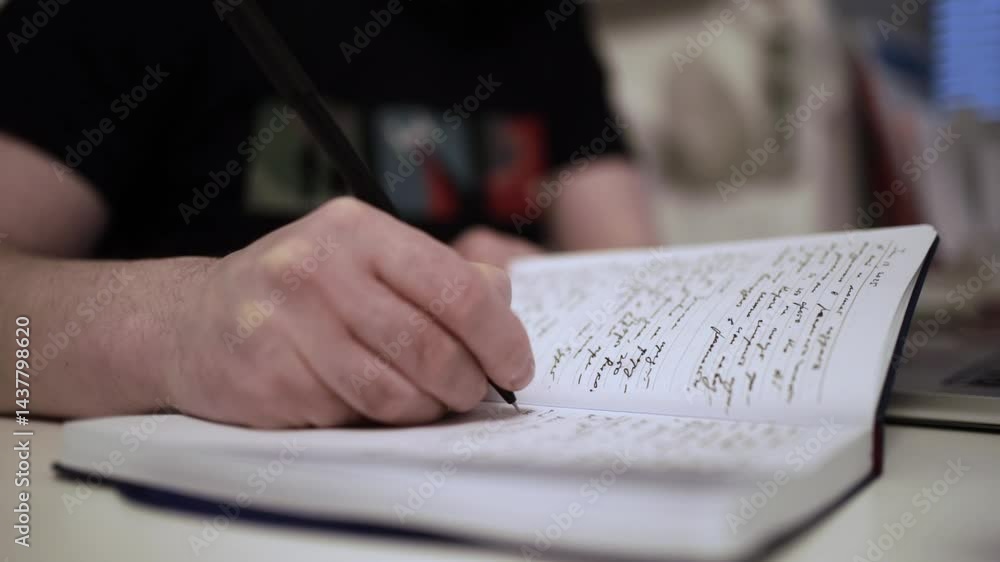 Man Journaling - Focused Handwriting in a Notebook to Self-Help During Depression Man Journaling - Focused Handwriting in a Notebook to Self-Help During Depression