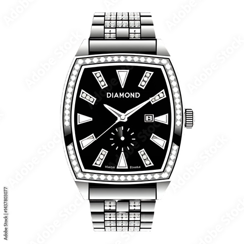Diamond_Watch_Luxury_Silver_Black_Mens_Wristwatch_Fashion_Accessory